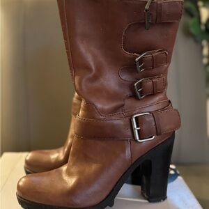 Nine West Brown Leather Buckle Boots